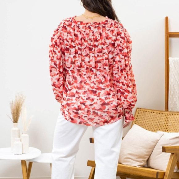 NWT Plus Size Rose & Pink Brushstroke Ruffle Collar Blouse Top - Picture 6 of 6